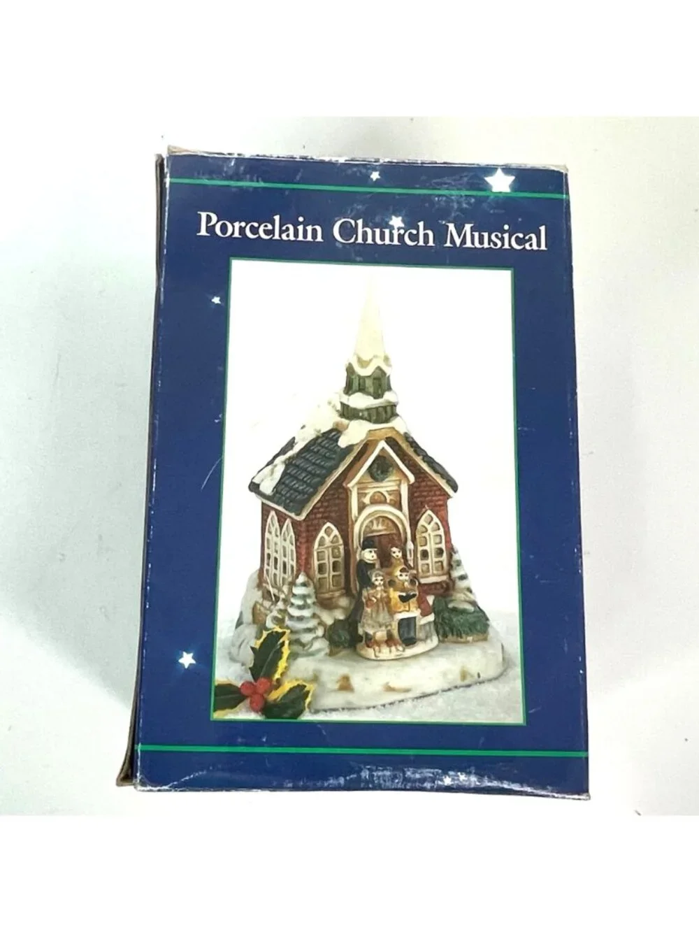 Vintage Brinn's Porcelain Musical Church Joy to the World Christmas Village Box